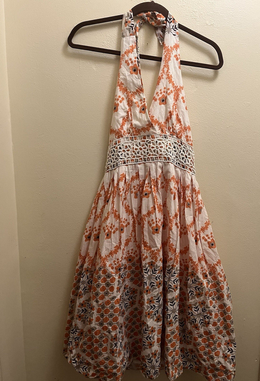 MINUET Dress Size Small Orange Womens Halter Floral Petticoat style 100 % cotton